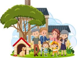 glückliche Familie vor dem Haus auf weißem Hintergrund vektor
