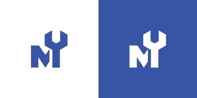 unik och modern inledande bokstav m mekanisk logotypdesign vektor