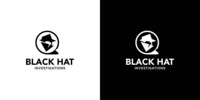 modern och unik svart hatt detektiv illustration logotypdesign 6 vektor