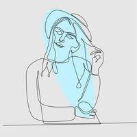 en kontinuerlig linjeteckning porträtt av en ung kvinna i en hatt, keps, baseballkeps. enda handritad linjekonst doodle linje isolerade minimal illustration platt seriefigur vektor