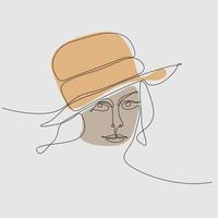 en kontinuerlig linjeteckning porträtt av en ung kvinna i en hatt, keps, baseballkeps. enda handritad linjekonst doodle linje isolerade minimal illustration platt seriefigur vektor