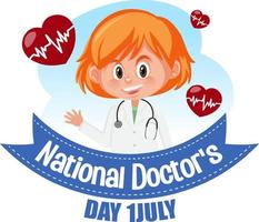 kvinnlig läkare på doktorsdagen i juli logotyp vektor