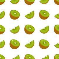 seamless mönster med färska hälften och skiva kiwi frukt på vit bakgrund. sommarfrukter för en hälsosam livsstil. ekologisk frukt. tecknad stil. vektor illustration för någon design.