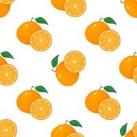 Nahtloses Muster mit frischer, heller, exotischer ganzer und halber Mandarine oder Mandarine isoliert auf weißem Hintergrund. sommerfrüchte für einen gesunden lebensstil. Bio-Obst. Vektorillustration für jedes Design. vektor