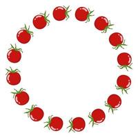Kranz aus Tomaten mit Platz für Text. frisches rotes Tomatengemüse isoliert auf weißem Hintergrund. für Markt, Rezeptdesign. Bio-Lebensmittel. Cartoon-Stil. vektorillustration für ihr design, web. vektor
