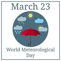 världsmeteorologiska dagen. 23 mars. Mars semesterkalender. paraply. väder ikoner. vektor illustration för din design.