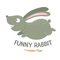 vektor tecknad stil platt rolig kanin med morot isolerad på vit bakgrund. söt illustration av skogsdjur. kör hare ikon