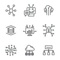 Symbole für maschinelles Lernen festgelegt. Symbolvektorelemente für maschinelles Lernen für das Infografik-Web vektor