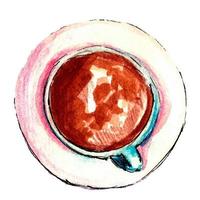 Aquarell handgemalte Illustration einer Tasse Espresso. Modeillustration. flach liegen. vektor