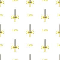 sömlösa mönster med leo stjärntecken svärd. tecknat zodiakalvapen. astrologiska, horoskop tecken. vektorillustration för design, webb, omslagspapper, tyg, tapeter. vektor