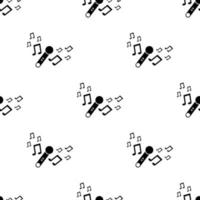 Nahtloses Muster mit schwarzer Silhouette des Mikrofons mit Musikzeichen auf weißem Hintergrund. einfaches Symbol. urlaub dekorative elemente. vektorillustration für design, web, verpackungspapier, stoff vektor