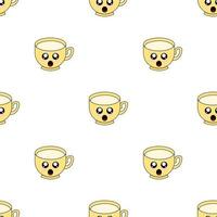 seamless mönster med cup uttryckssymboler på vit bakgrund. kawaii doodle cups karaktär med söta anime uttryck. vektor illustration.