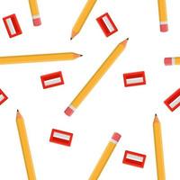 Nahtloses Muster mit Bleistiften und roten Anspitzern isoliert auf weißem Hintergrund. Cartoon-Stil. vektorillustration für design, web, verpackungspapier, stoff, tapete. vektor