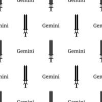 seamless mönster med gemini zodiac svärd tecken. svart siluett av zodiakalvapen. astrologiska, horoskop tecken. vektorillustration för design, webb, omslagspapper, tyg, tapeter. vektor