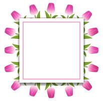 Banner-Vorlagenhintergrund mit rosa Tulpen. quadratischer rahmen aus tulpen mit platz für text. Gutschein, Tapete, Flyer, Einladung, Plakate, Broschüre, Coupon-Rabatt, Grußkarte. Vektor-Illustration. vektor