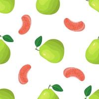 seamless mönster med färska ljusa exotiska hela och bit pomelo frukt på vit bakgrund. sommarfrukter för en hälsosam livsstil. ekologisk frukt. tecknad stil. vektor illustration för någon design