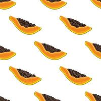 Nahtloses Muster mit frischer, heller, exotischer, geschnittener Papaya-Frucht auf weißem Hintergrund. sommerfrüchte für einen gesunden lebensstil. Bio-Obst. Cartoon-Stil. Vektorillustration für jedes Design. vektor