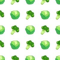 Nahtloses Muster mit frischem Grünkohl und Brokkoli isoliert auf weißem Hintergrund. Bio-Lebensmittel. Cartoon-Stil. vektorillustration für design, web, verpackungspapier, stoff, tapete. vektor