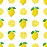 Nahtloses Muster mit frischen ganzen, halben Zitronenfrüchten auf weißem Hintergrund. vektorillustration für design, web, verpackungspapier, stoff, tapete vektor