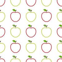 Nahtloses Muster mit roten und grünen ganzen Äpfeln auf weißem Hintergrund. Bio-Obst. flacher Stil. vektorillustration für design, web, verpackungspapier, stoff, tapete. vektor