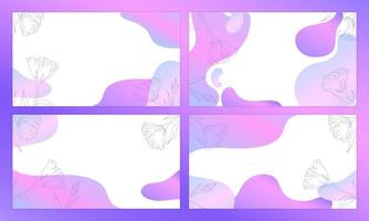 trendig abstrakt bakgrundsuppsättning med flytande former och blommigt inslag i rosa neonfärger. modern holografisk våg för presentation, visitkort, affisch, blogg, tapeter, bröllop. vektor illustration