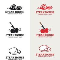 biff steak grill steakhouse restaurang logotyp med retro. steak house typografietiketter och grillemblem vektor