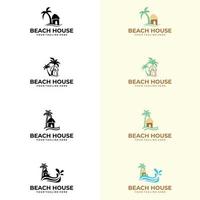 Strandhaus-Logo-Design-Vorlage. Immobilienlogo, Strandresort, Dorflogo, Strandhotellogo vektor