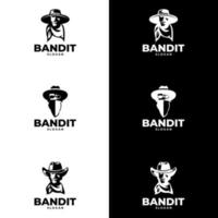 bandit cowboy mit schalmaskenillustration. Mafia-Logo mit Hut Retro-Vintage-Cowboy vektor