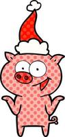 Comic-Stil-Illustration eines Schweins ohne Sorgen mit Weihnachtsmütze vektor