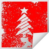 Distressed Square Peeling Aufkleber Symbol Weihnachtsbaum vektor