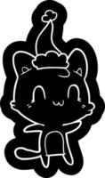 tecknad ikon av en glad katt som bär tomtehatt vektor