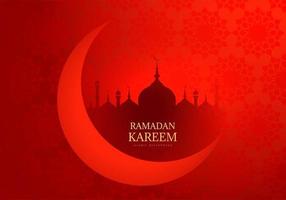 röd ramadan kareem måne och moské silhuett vektor
