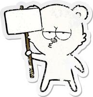 beunruhigter Aufkleber eines gelangweilten Eisbären-Cartoons mit Schild vektor