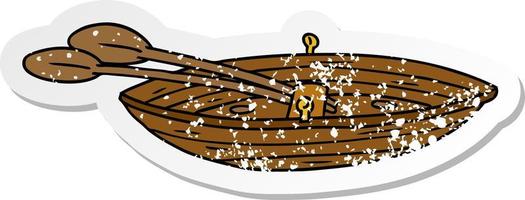 Distressed Sticker Cartoon Doodle eines Holzbootes vektor