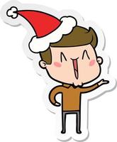 Aufkleber Cartoon eines aufgeregten Mannes mit Weihnachtsmütze vektor