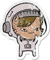 beunruhigter Aufkleber einer Cartoon-Astronautenfrau vektor