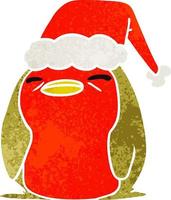 Weihnachtsretro-Karikatur eines kawaii Rotkehlchens vektor