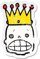 bedrövad klistermärke av en tecknad spöklik skalle ansikte med krona vektor