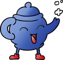 Farbverlauf-Cartoon-Doodle einer blauen Teekanne vektor