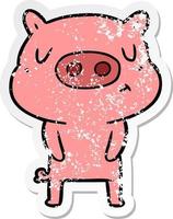 beunruhigter Aufkleber eines Cartoon-Content-Schweins vektor