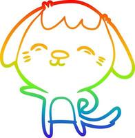 Regenbogen-Gradientenlinie, die glücklichen Cartoon-Hund zeichnet vektor