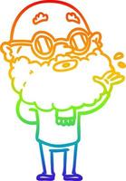 Regenbogengradientenlinie Zeichnung Cartoon neugieriger Mann mit Bart und Sonnenbrille vektor
