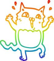 Regenbogen-Gradientenlinie Zeichnung Cartoon verrückte aufgeregte Katze vektor