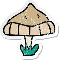 Distressed Sticker Cartoon Doodle eines einzelnen Pilzes vektor