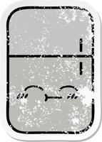 beunruhigter Aufkleber eines niedlichen Cartoon-Kühlschrank-Gefrierschranks vektor
