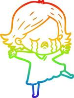 Regenbogen-Gradientenlinie Zeichnung Cartoon-Mädchen weint vektor