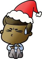 Farbverlauf-Cartoon eines Mannes, der mit Weihnachtsmütze schwitzt vektor