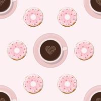 kaffeetasse und donut rosa nahtloses muster vektor