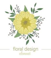 Vektor florales rundes dekoratives Element. hand gezeichnete flache trendige illustration mit blumen, blättern, zweigen. Wiese, Wald, Wald-ClipArt. schöner Frühlings- oder Sommergartenstrauß