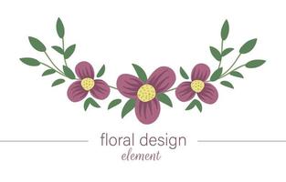 vektor blommig horisontella dekorativa element. platt trendig illustration med blomma, löv, grenar. äng, skog, clip art. vacker vår eller sommar bukett isolerad på vit bakgrund